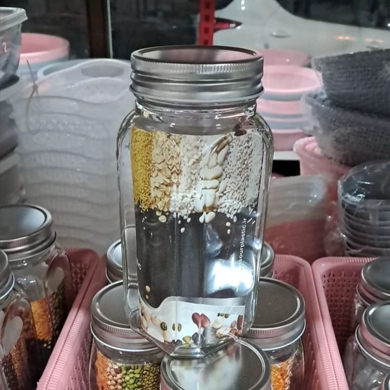 بانکه شیشه ای حبوبات 4 گوش مدل منصور