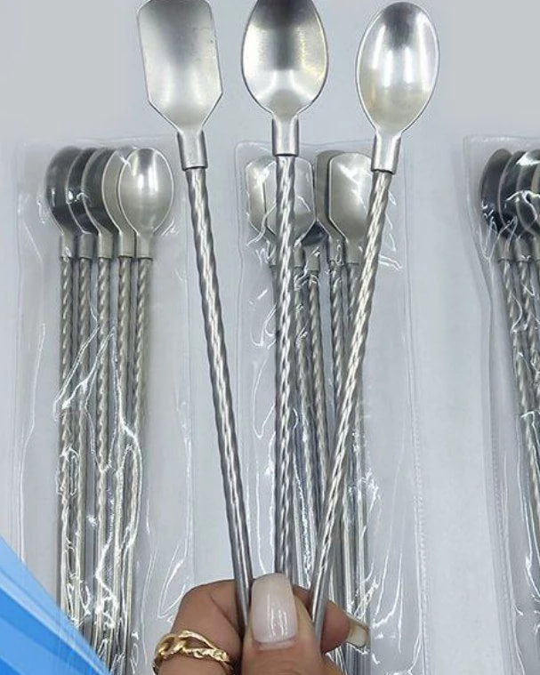 قاشق نی شربت خوری پیچی فرچه دار بسته 6 عددی